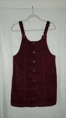 Celebrity Pink Burgundy Corduroy Button-Down Pinafore Overall Dress Size S